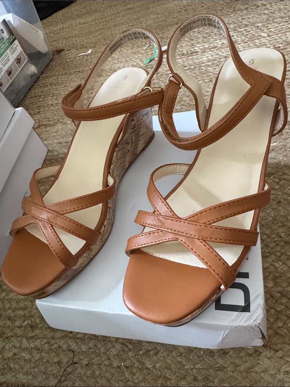 Dream Pairs Tan Strappy Cork Wedge Sandals - Picture 1 of 6